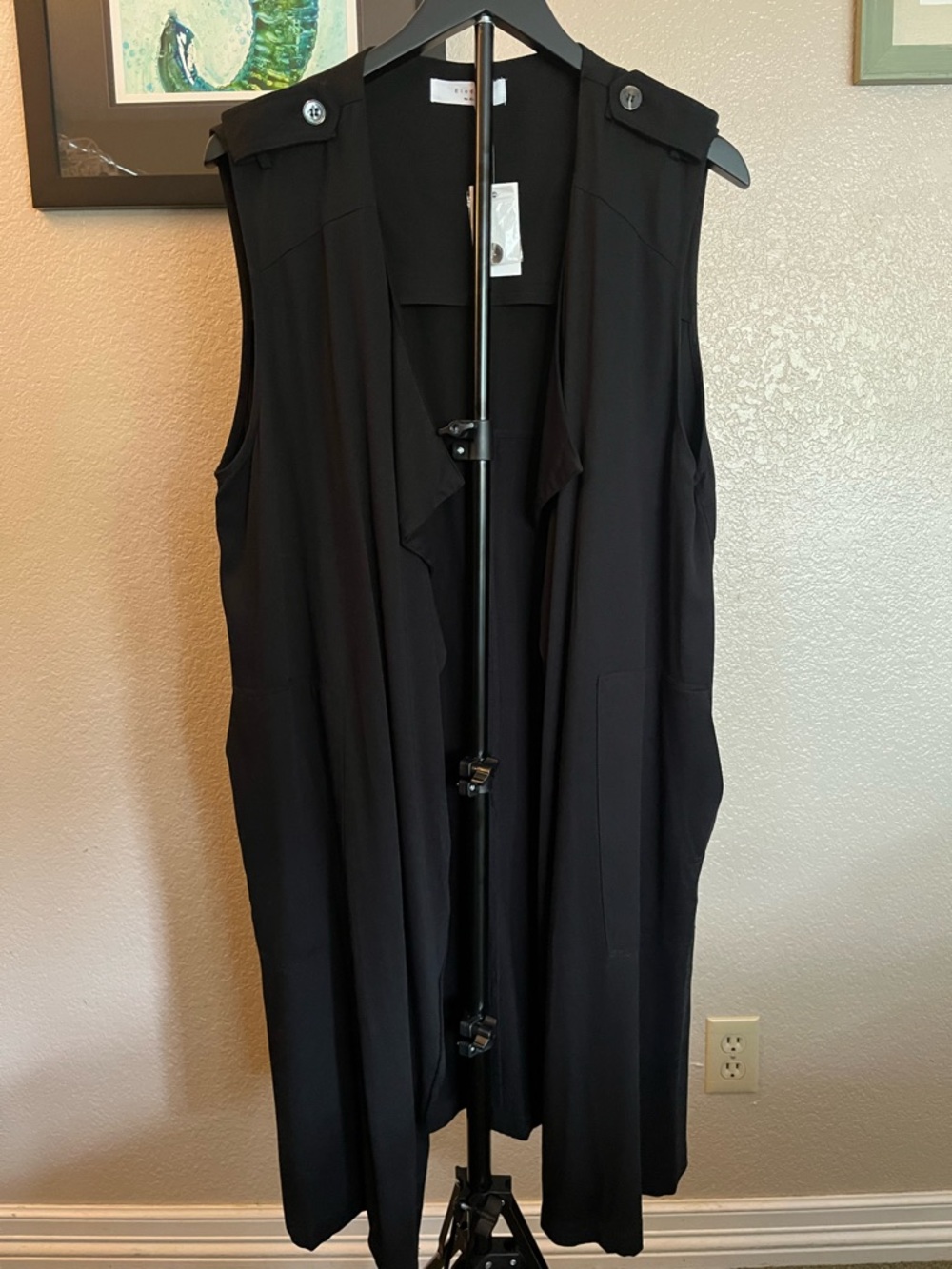 Elodie Black Open-Front Long Vest